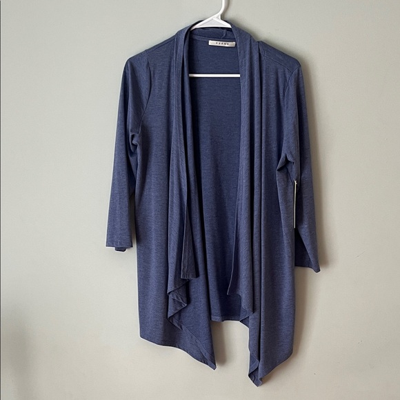 Cyrus Sweaters - Cyrus Draped Open Front Cardigan in Denim Blue
